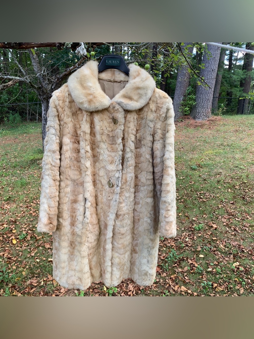 Vintage Cream Real Fur Trench Coat Women’s Handmade Luxe Outerwear Unbranded.